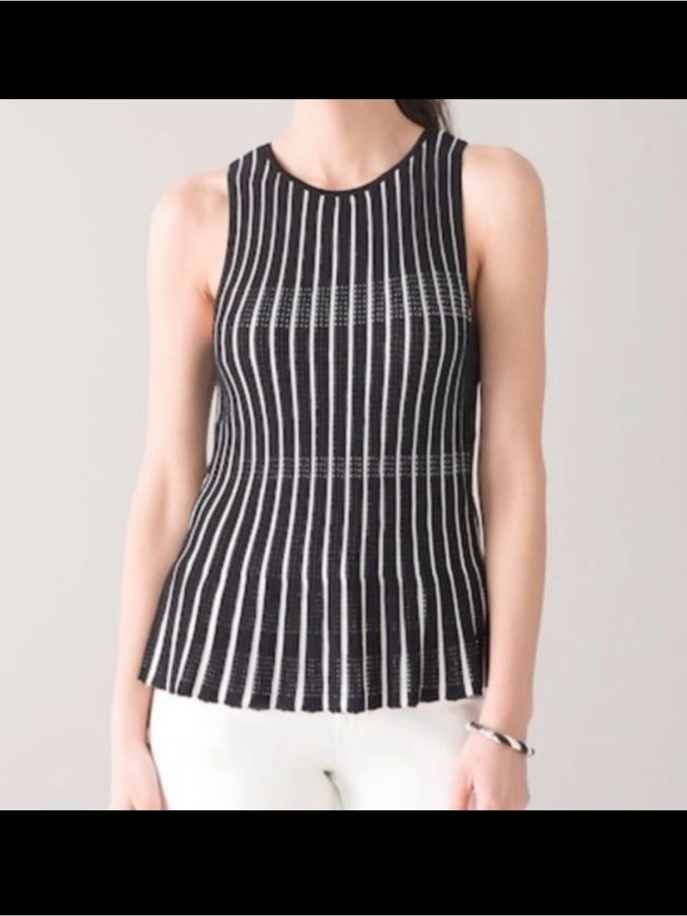 WHITE HOUSE BLACK MARKET Sleeveless  Black & White Vertical-Stripe Knit Tank Top